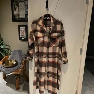Sorella Plaid Long Shacket  - Brown & Cream Long Shacket